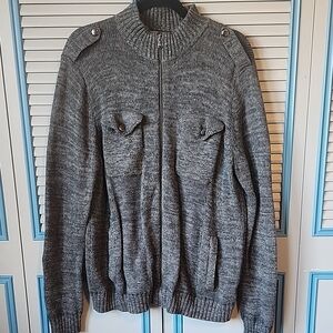 Rock & Republic Men's Heather Gray Knit Military-Style Sweater
